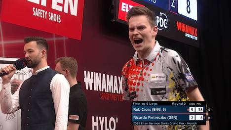 Ricardo Pietrezcko scheitert in der zweiten Runde des German Darts Grand Prix in München an Rob Cross und muss sich damit am zweiten Turniertag verabschieden.