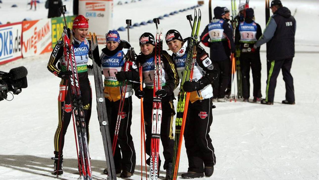 Kati Wilhelm, Martina Beck, Andrea Henkel und Magdalena Neuner holten 2009 in der Staffel Silber