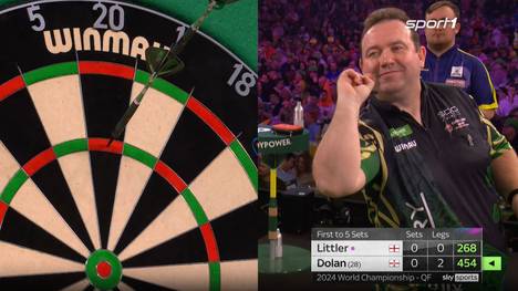 Luke Littler schlägt im Viertelfinale der Darts-Weltmeisterschaft 2024 auch Brendan Dolan deutlich und zieht hochverdient ins Halbfinale ein. Dolan sorgt mit einem kuriosen Wurf für Aufsehen.