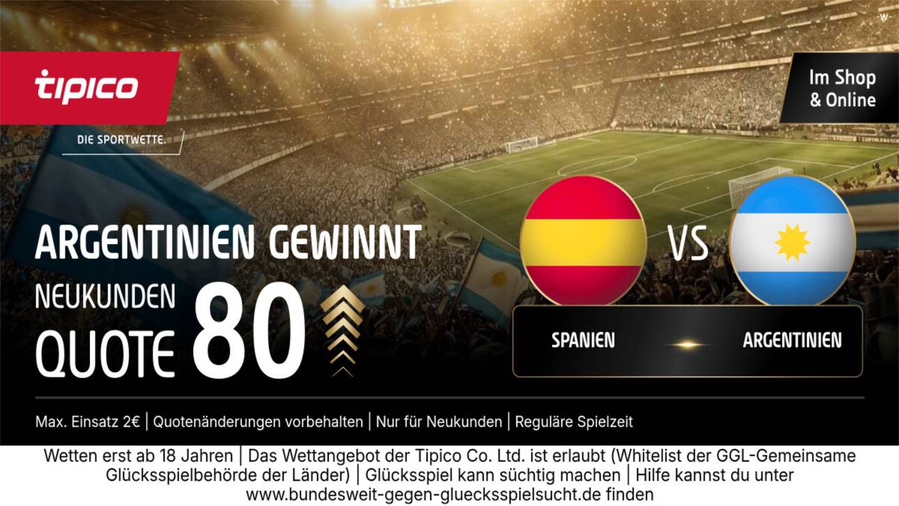80ER-QUOTE! Bwin mit Mega-Boost für Argentinien im WM-Finale gegen Spanien!
