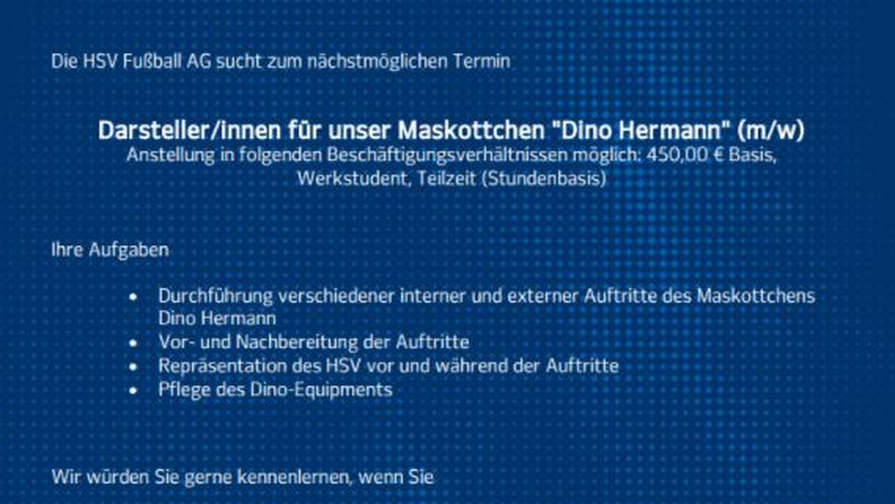 Diese Stellenausschreibung für ein neues Maskottchen veröffentlichte der Hamburger SV