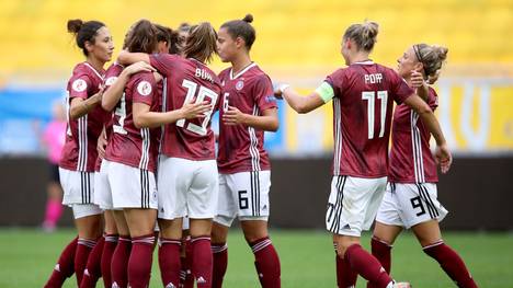 Jubel der deutschen Frauen nach dem 3:0 bei der EM-Quali gegen Ukraine