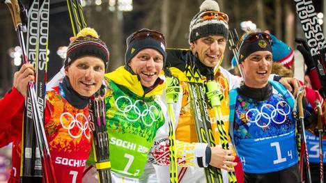 Erik Lesser, Daniel Böhm, Arnd Peiffer und Simon Schempp (v.l.) bekommen nachträglich Staffel-Gold