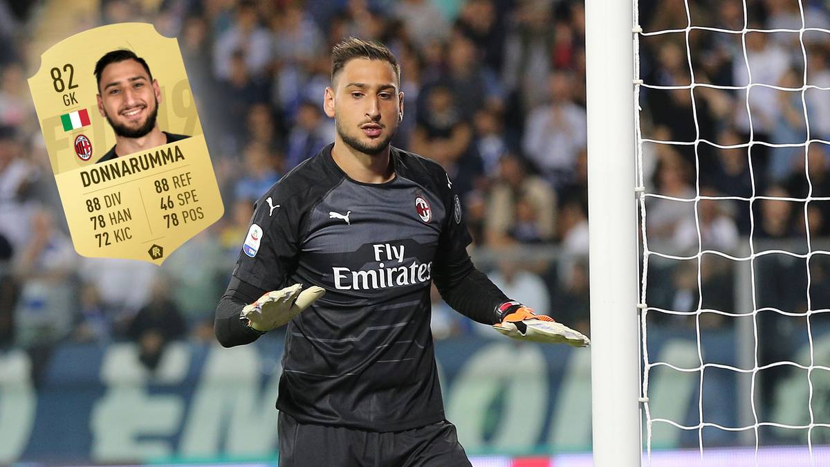 GIANLUIGI DONNARUMMA (Torwart/AC Milan): Stärke 82 - Potenzialwert 93. Mit 17 Jahren wurde er als jüngster Keeper in der Geschichte des italienischen Fußballs in die Nationalmannschaft berufen und spielte bereits im Alter von 16 Jahren in der Serie A mit