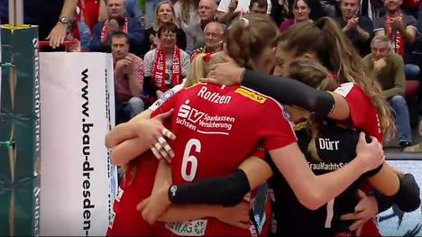 Die Volleyballerinnen des Dresdner SC wollen gegen Stuttgart auch wieder jubeln