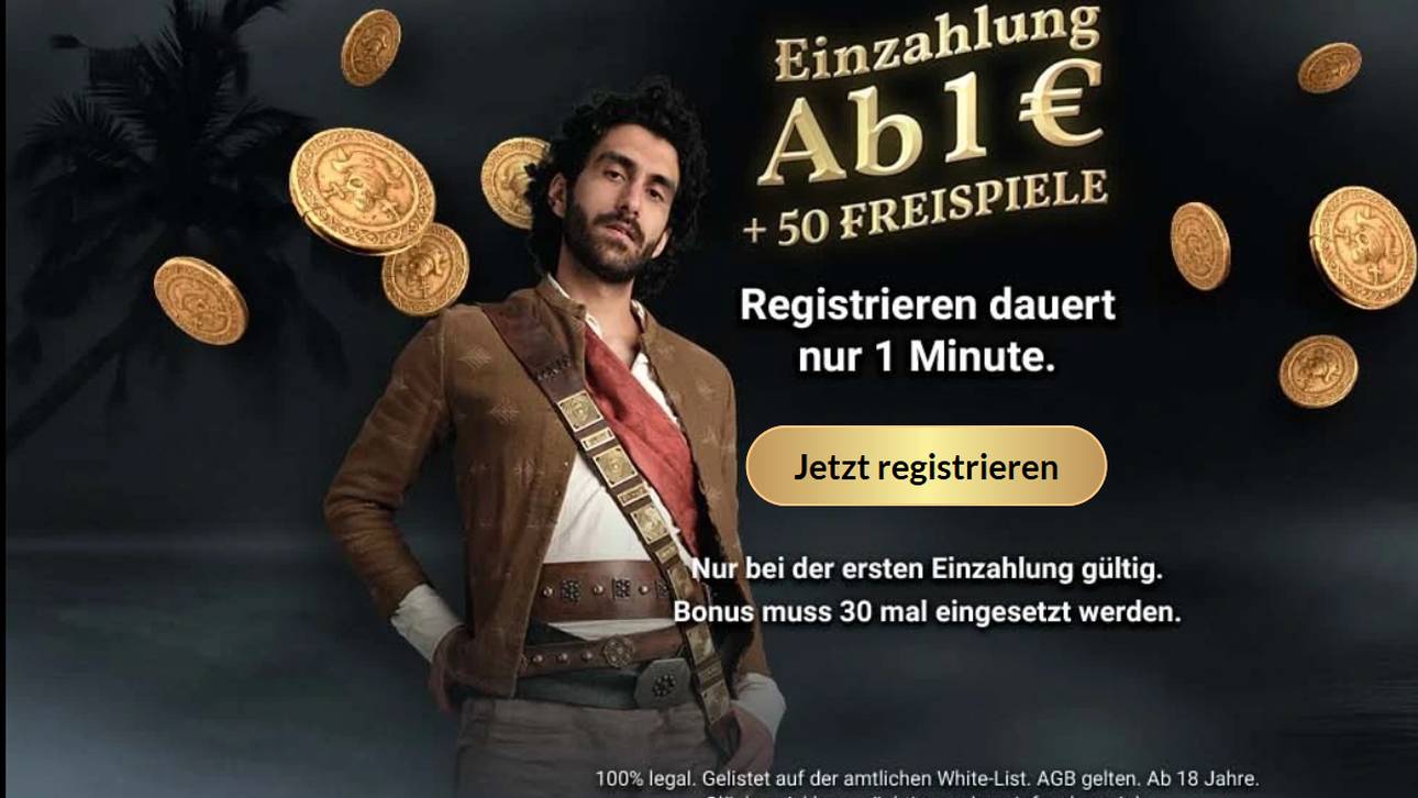 JackpotPiraten punktet mit einer einfachen Registrierung und einem niedrigen Einzahlungslimit von einem Euro