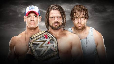 WWE World Champion AJ Styles (M.) trifft bei WWE No Mercy 2016 auf John Cena (l.) und Dean Ambrose