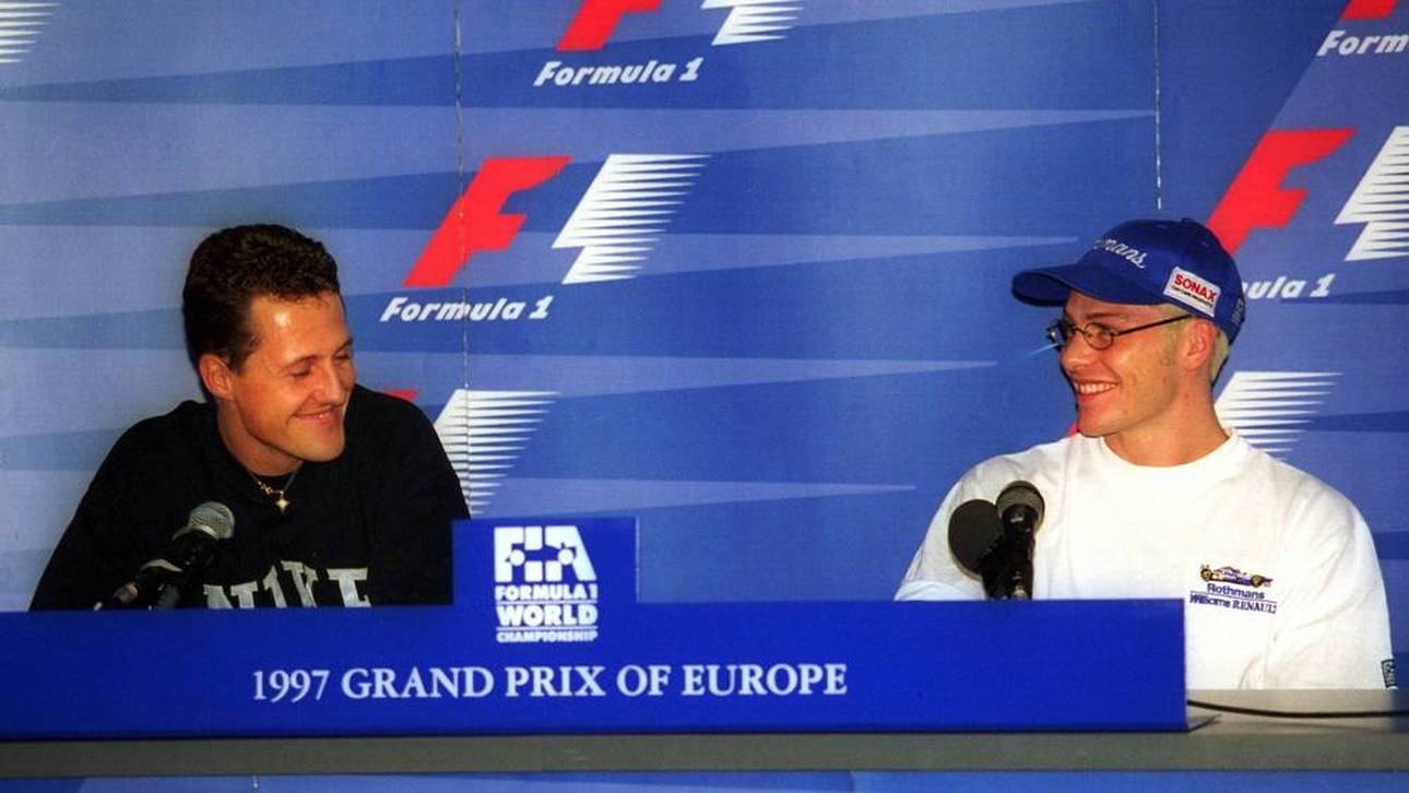 Vor dem Rennen konnten Schumacher und Villeneuve noch lachen