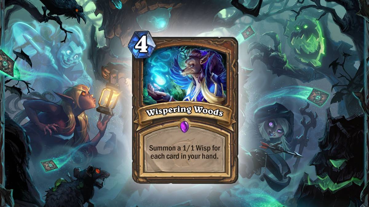 Irrwischwald (Wispering Woods) - Ruft für jede Karte auf Eurer Hand einen Irrwisch (1/1) herbei. Diese Karte wird zweimal im Deck gespielt