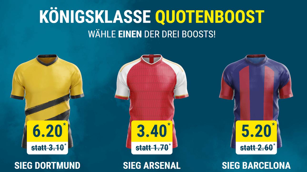 Bei sportwetten.de warten drei Quotenboosts zum CL-Achtelfinale