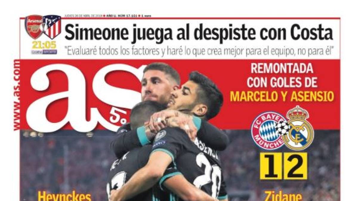 AS (Spanien): "Real ist unzerbrechlich. Tore von Marcelo und Asensio und sonst wenig. Ohne gut zu spielen, überlebte Real das Tor von Kimmich. Real überstand den wütenden Angriffen der Bayern."