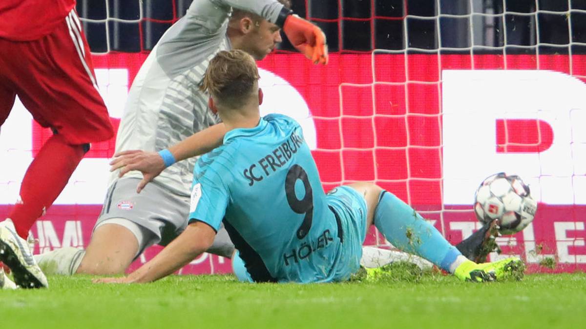 In der darauffolgenden Spielzeit 2018/19 zählt Höler (rechts) weiterhin zum Stammpersonal und erzielt sowohl in der Hin- als auch in der Rückrunde das Freiburger Tor bei den 1:1-Unentschieden gegen den späteren Meister FC Bayern München. In dieser Spielzeit wirkt er in bislang allen neun Bundesligaspielen der Freiburger mit