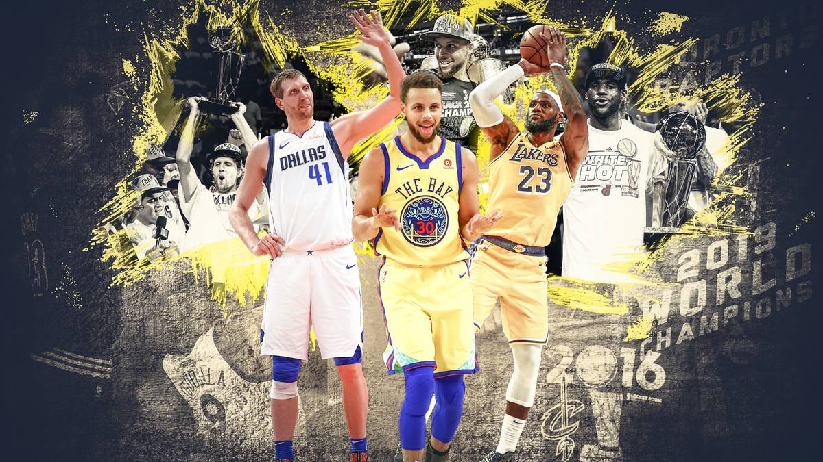 Dirk Nowitzki, Stephen Curry und LeBron James (v.l.) gehören zu den größten NBA-Stars der vergangenen zehn Jahre