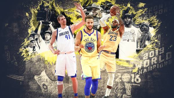 Dirk Nowitzki, Stephen Curry und LeBron James (v.l.) gehören zu den größten NBA-Stars der vergangenen zehn Jahre