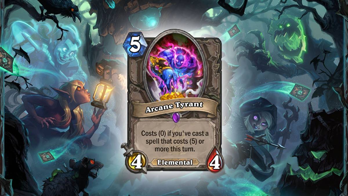 Arkantyrann (Arcane Tyrant) - Kostet (0), wenn Ihr in diesem Zug einen Zauber gewirkt habt, der mind. (5) kostet. Diese Karte wird zweimal im Deck gespielt