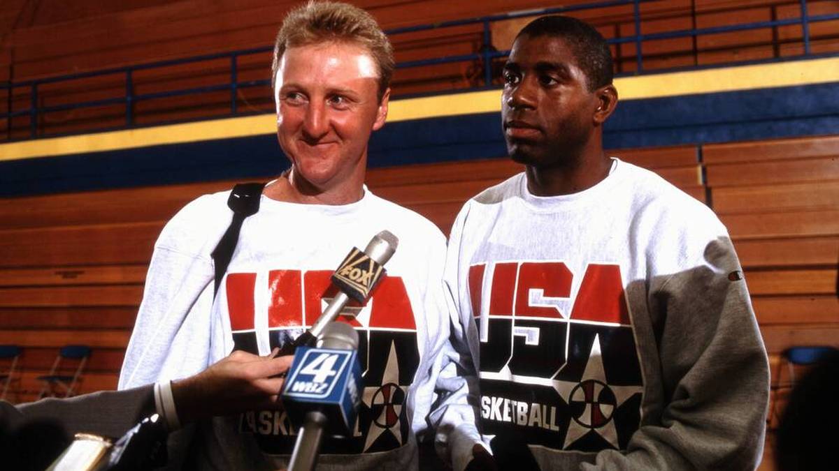 Larry Bird und Magic Johnson holten 1992 mit dem Dream Team Gold bei Olympia