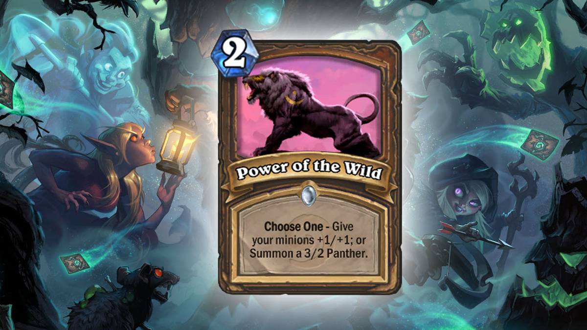 Macht der Wildnis (Power of the Wild) - Wählt aus: Verleiht Euren Dienern +1/+1; oder ruft einen Panther (3/2) herbei. Diese Karte wird zweimal im Deck gespielt
