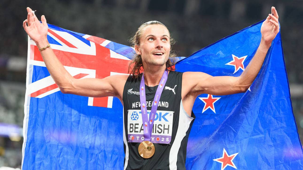 Geordie Beamish bejubelt seine Goldmedaille