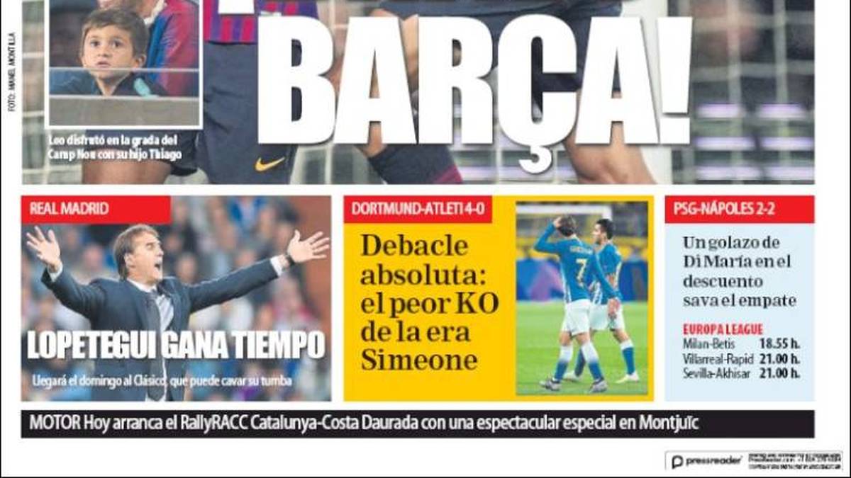 MUNDO DEPORTIVO: Desaster für Atletico in Dortmund. 4:0 für die Deutschen, die sehr effektiv waren und die Räume der Madrilenen, die in der zweiten Hälfte auf der Suche nach einem Comeback waren, nutzten