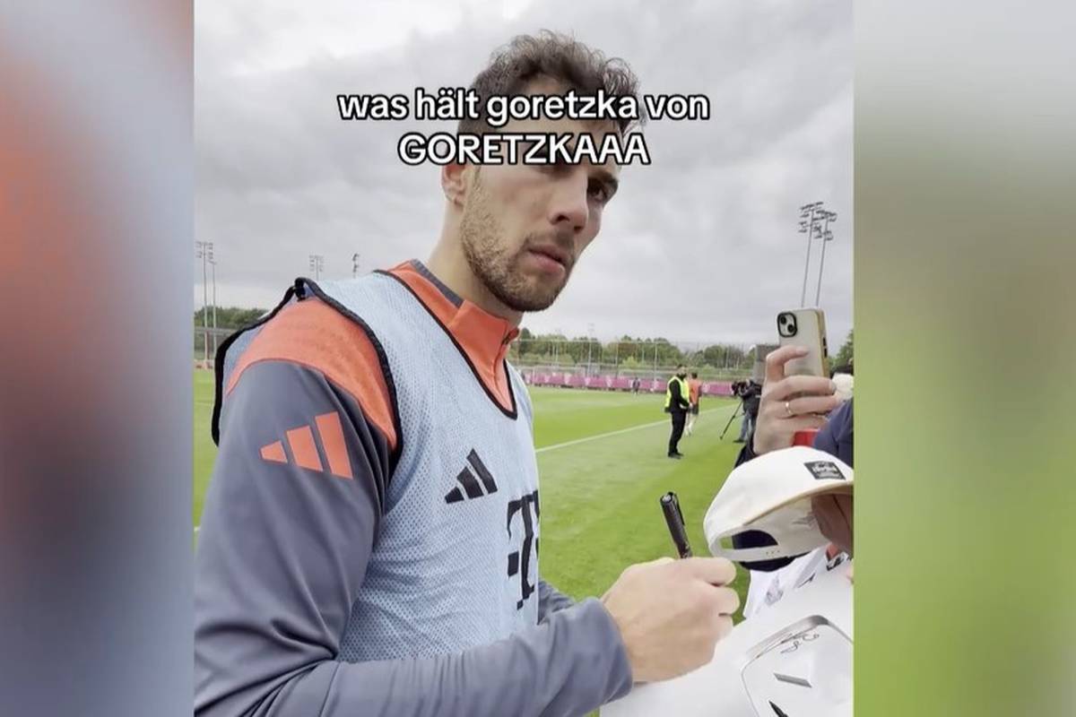 Ein TikTok-User setzt mit seinem "Goretzka"-Ausrufen für einen Trend und konfrontiert den Bayern-Star damit beim Training.