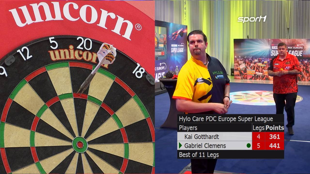 Gabriel Clemens gegen Kai Gotthardt bei der HYLO CARE PDC Europe Super League