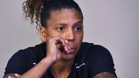 Brazilian Judo champion and Olympic gold medalist Rafaela Silva gestures during a press conference in Rio de Janeiro, Brazil on September 20, 2019. - Silva has been accused of doping after testing positive for the banned substance Fenoterol. Silva claims she is innocent of the charges. (Photo by CARL DE SOUZA / AFP)        (Photo credit should read CARL DE SOUZA/AFP/Getty Images)
