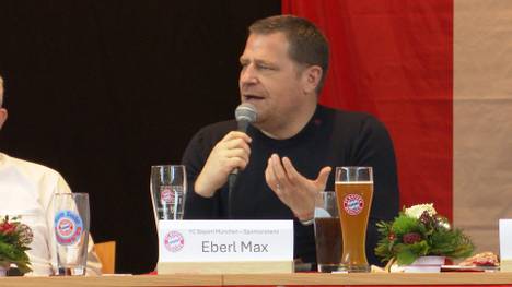 Beim Fanclub-Besuch in Wallerfing wird Bayerns Sportvorstand Max Eberl auf sein Wut-Interview nach dem Pokalspiel gegen Leverkusen angesprochen. Dieser reagiert scherzhaft und erklärt sich.