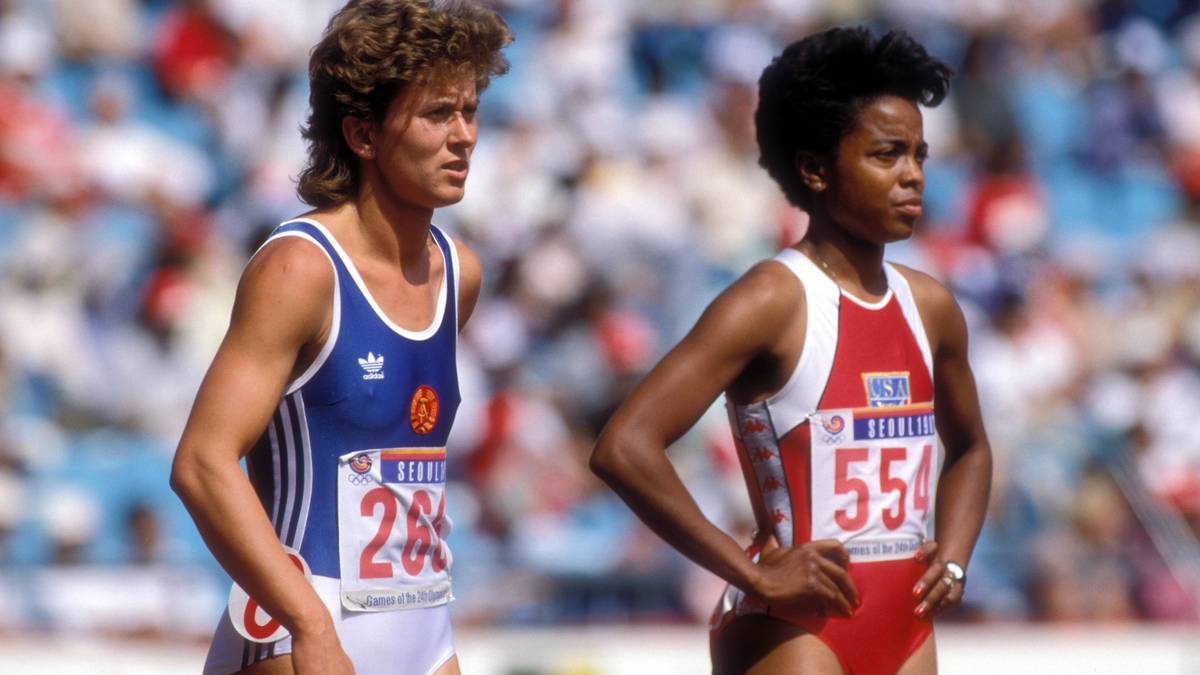 Marlies Göhr und Rivalin Evelyn Ashford bei Olympia in Seoul 1988
