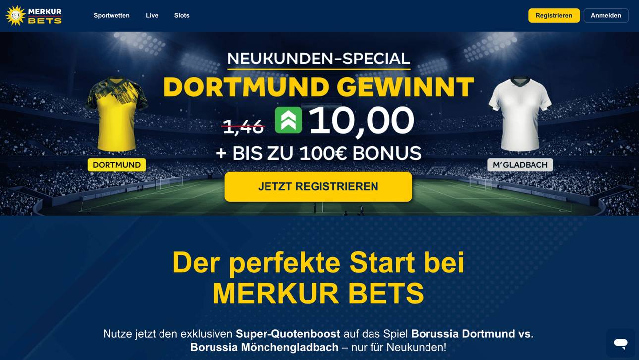 Merkur Bets Quoten-Boost: Mega-Quote 10,0 für Dortmund gegen Gladbach – Dein Neukunden-Vorteil