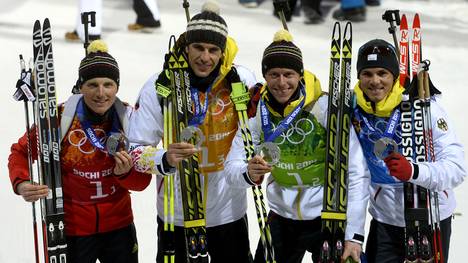 Die deutschen Biathleten holten bei der Olympia-Staffel 2014 Gold