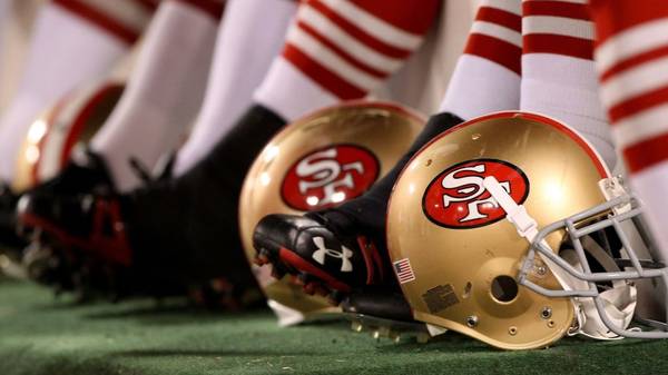SAN FRANCISCO - SEPTEMBER 10:  A gerneral view of a San Francisco 49ers helmet during an NFL game between Arizona Cardinals and San Francisco 49ers on September 10, 2007 at Monster Park in San Francisco, California.  (Photo by Jed Jacobsohn/Getty Images)