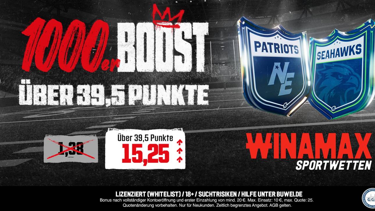Super Bowl Quotenboost: Bei Winamax wartet eine Quote von 15,25 auf über 39,5 Punkte!
