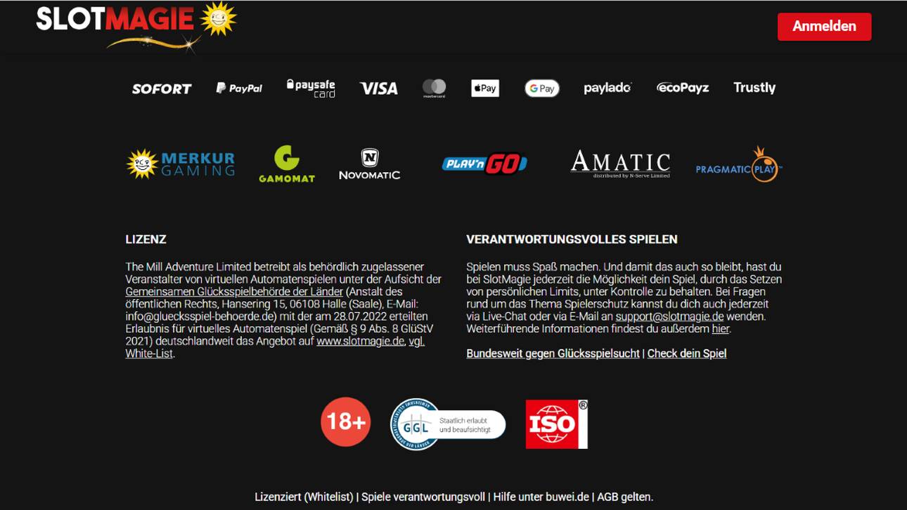 Slotmagie bietet eine breite Auswahl an Zahlungsmethoden an.