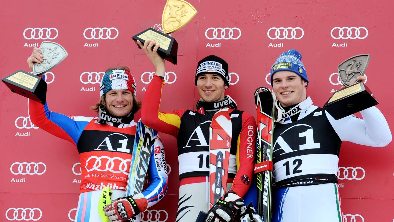 Felix Neureuther bejubelt 2010 in Kitzbühl seinen ersten Weltcupsieg