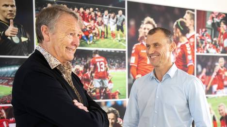 Dänemarks Nationalcoach Age Hareide und sein neuer Co-Trainer Ebbe Sand
