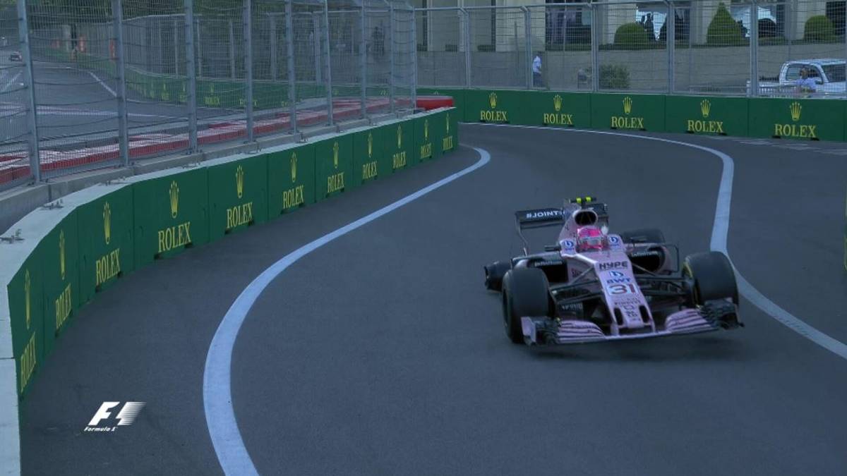 Besonders sehenswert auch: Ocons Weg zurück zur Boxengasse - mehr oder weniger auf zwei Reifen, in Schieflage