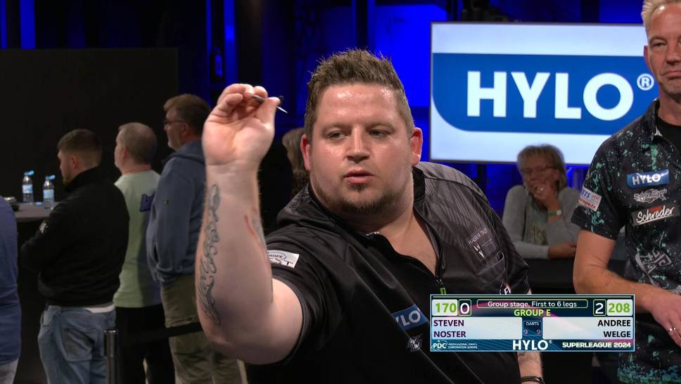 In der Gruppenphase der Hylo PDC Europe Super League gelingt Steven Noster der Big Fish - kommentiert von der deutschen Darts-Hoffnung Ricardo Pietreczko.
