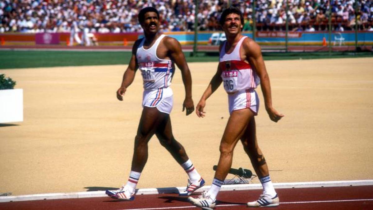 Jürgen Hingsen mit seinem langjährigen Rivalen Daley Thompson