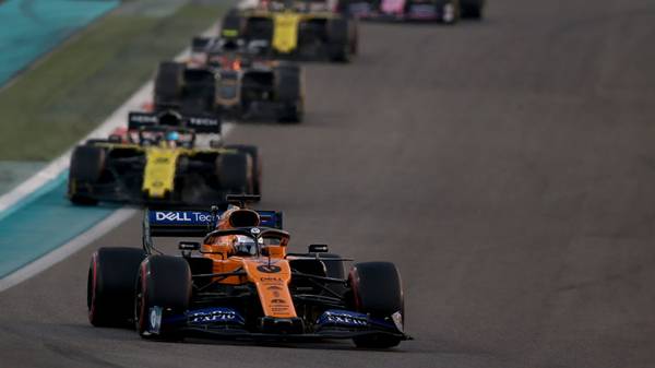 ABU DHABI, UNITED ARAB EMIRATES - DECEMBER 01: Carlos Sainz of Spain driving the (55) McLaren F1 Team MCL34 Renault leads Daniel Ricciardo of Australia driving the (3) Renault Sport Formula One Team RS19 on track during the F1 Grand Prix of Abu Dhabi at Yas Marina Circuit on December 01, 2019 in Abu Dhabi, United Arab Emirates. (Photo by Charles Coates/Getty Images)