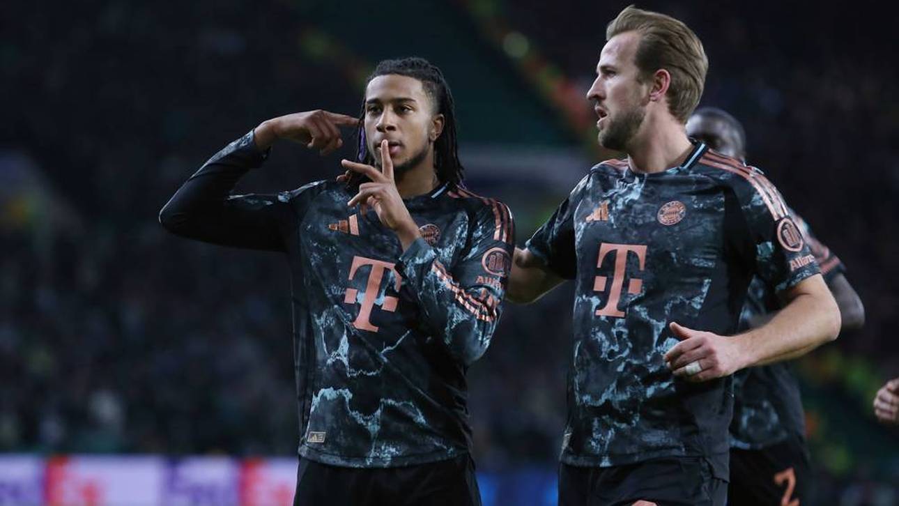 Michael Olise (l.) und Harry Kane trafen für den FC Bayern in Glasgow