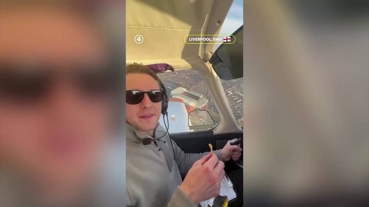 Irre Idee! Liverpool-Fan schaut Spiel aus der Luft