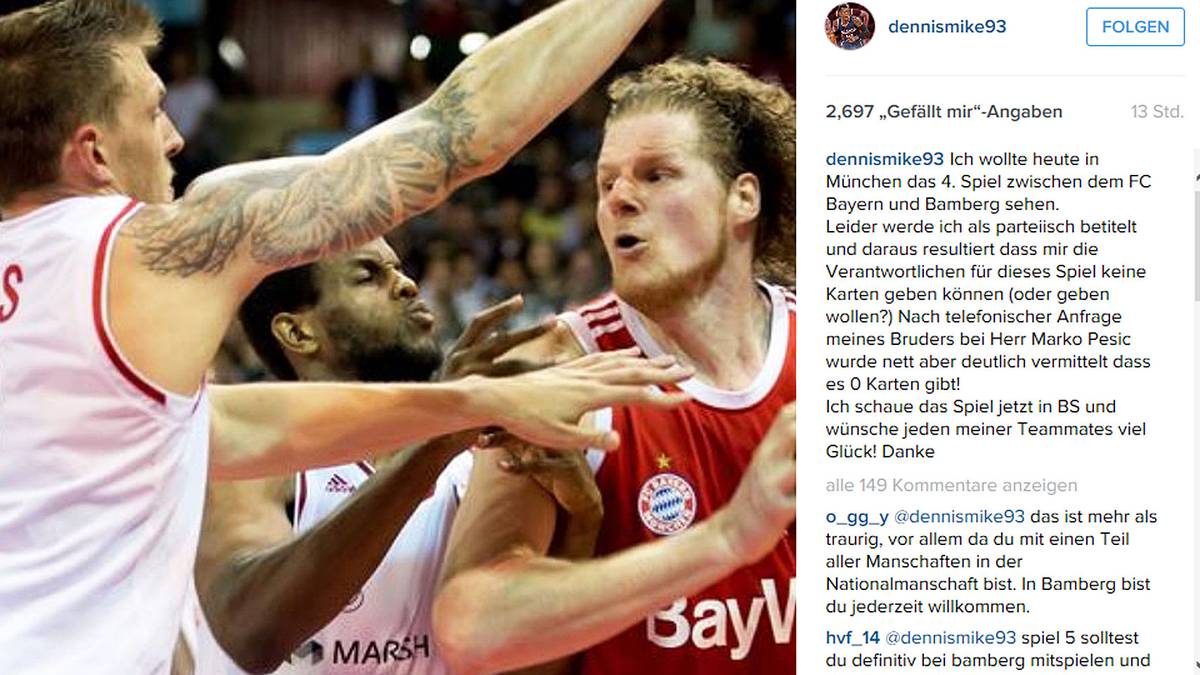 Dennis Schröder beklagt sich bei Instagram, kein Ticket fürs 4. BBL-Finalspiel in München erhalten zu haben