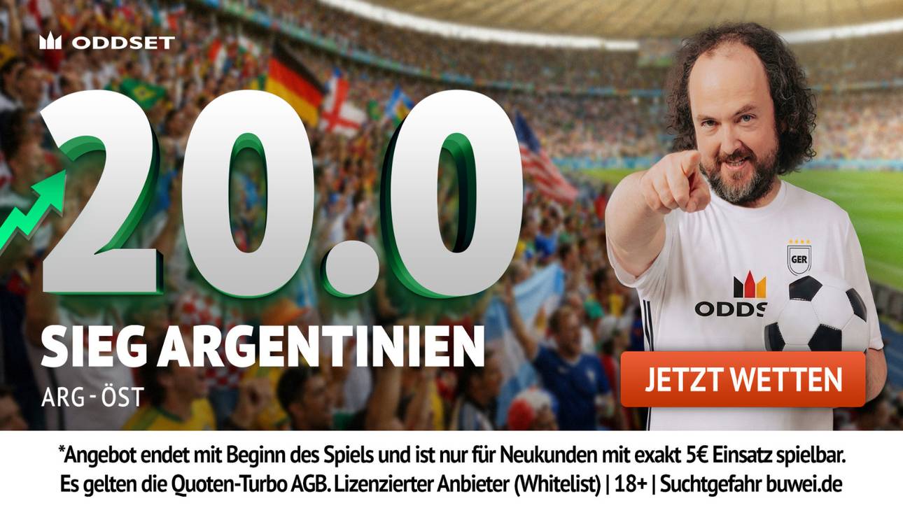 WM-Hammer bei ODDSET: Quote 20,00 statt 1,58 auf Argentinien-Sieg gegen Österreich!