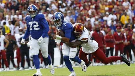 Trotz ihrer NFL-Auftaktniederlage in Washington und nur sechs Punkten halten die New York Giants an Russell Wilson (Nummer 3) fest