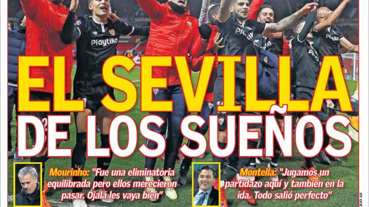 AS: "Sevilla wirft United aus der Champions League. Zwei Tore von Wissam Ben Yedder in der zweiten Halbzeit bedeuten das Aus für Manchester United."