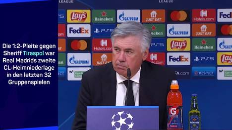 Real Madrid hat sich in der Champions League mit der 1:2-Pleite gegen Sheriff Tiraspol auf internationaler Bühne blamiert. Trainer Carlo Ancelotti meinte nach dem Spiel, er ist "mehr als besorgt".