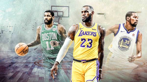 LeBron James (m.) will mit den Lakers angreifen, die Celtics (l.) und die Warriors (r.) wollen ganz vorne mitmischen