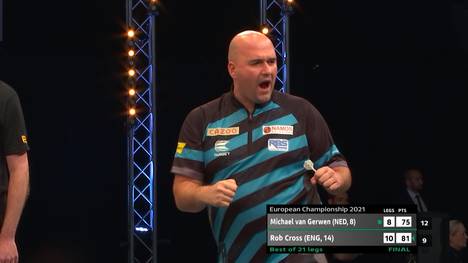 Rob Cross bezwingt Michael van Gerwen im Finale der European Darts Championship 2021. Die Aufholjagd von MvG kommt zu spät.