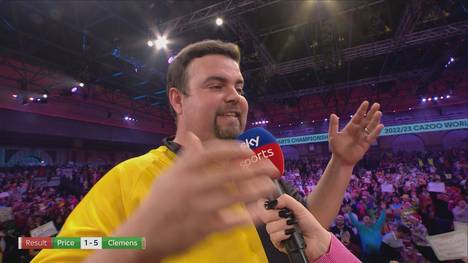 Gabriel Clemens gewinnt im Viertelfinale der Darts-WM gegen die Nummer 1 der Welt, Gerwyn Price, verdient mit 5:1. So äußert sich der Deutsche im Interview