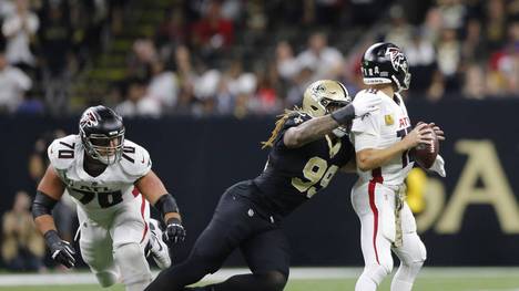 New Orleans Saints defensive end Chase Young (99) sacks Atlanta Falcons quarterback Kirk Cousins (18) at the Caesars Superdome in New Orleans on Sunday, November 10, 2024. PUBLICATIONxINxGERxSUIxAUTxHUNxONLY NOP2024111008 AJxSISCO